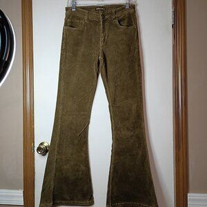 Run & Fly Corduroy Flare Pants 30L Olive Brown 70's Retro Bell Bottom Y2K